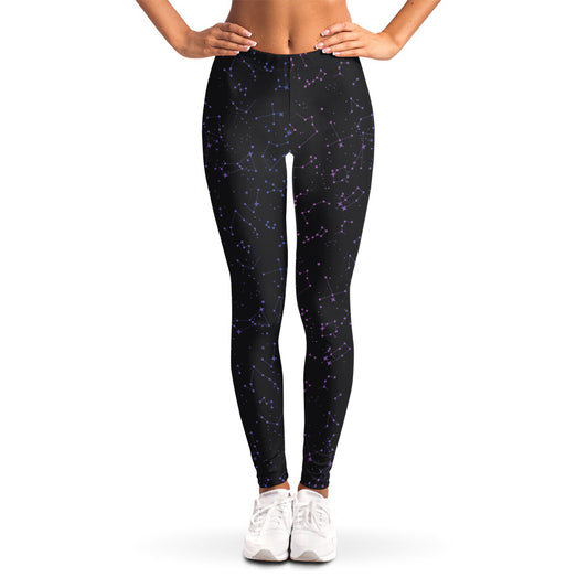 Purple Zodiac Stars Pattern Print Women's Leggings