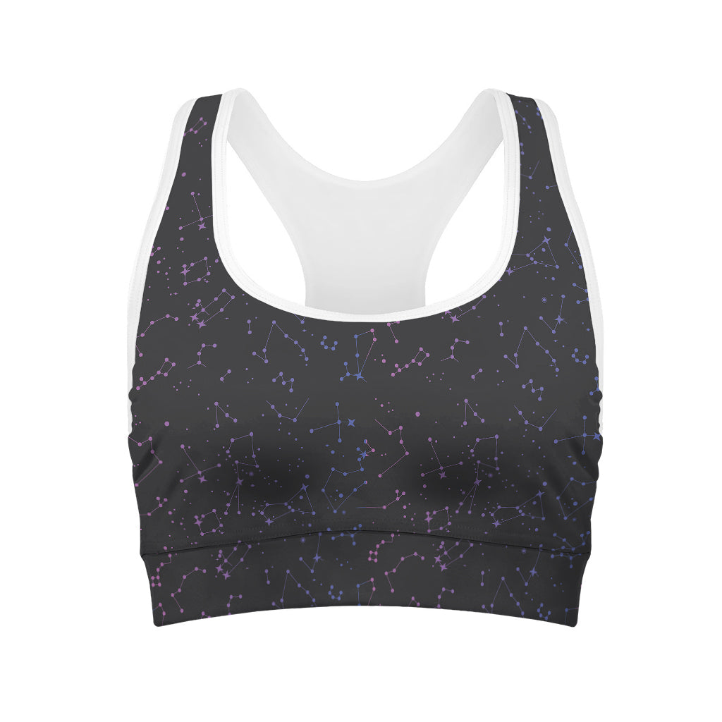 Purple Zodiac Stars Pattern Print Women's Sports Bra