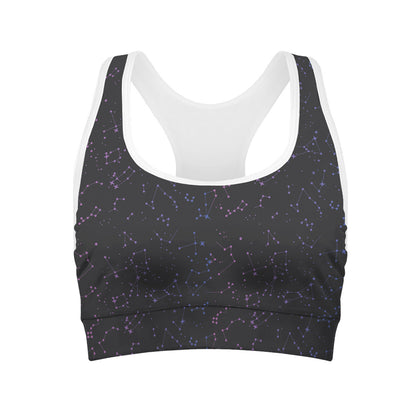 Purple Zodiac Stars Pattern Print Women's Sports Bra