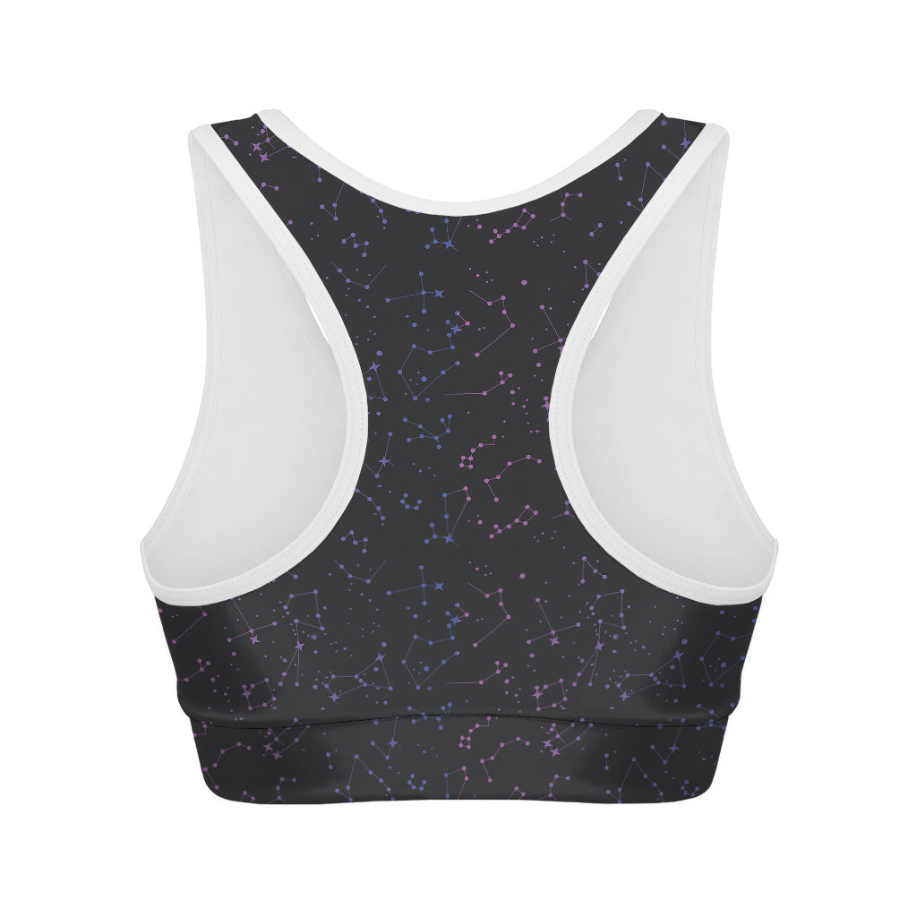 Purple Zodiac Stars Pattern Print Women's Sports Bra