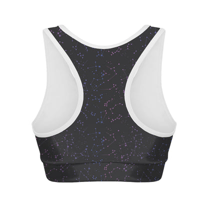 Purple Zodiac Stars Pattern Print Women's Sports Bra