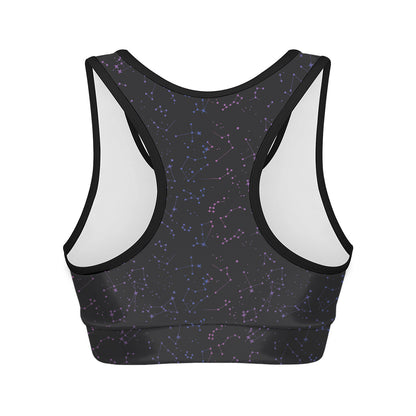 Purple Zodiac Stars Pattern Print Women's Sports Bra