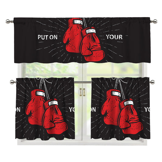 Put On Your Boxing Gloves Print 3 Piece Kitchen Curtains