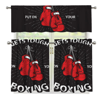 Put On Your Boxing Gloves Print 3 Piece Kitchen Curtains