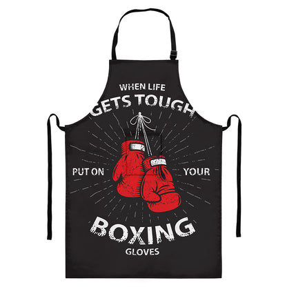 Put On Your Boxing Gloves Print Bib Apron With Pocket