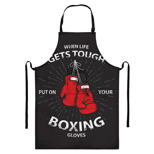 Put On Your Boxing Gloves Print Bib Apron With Pocket