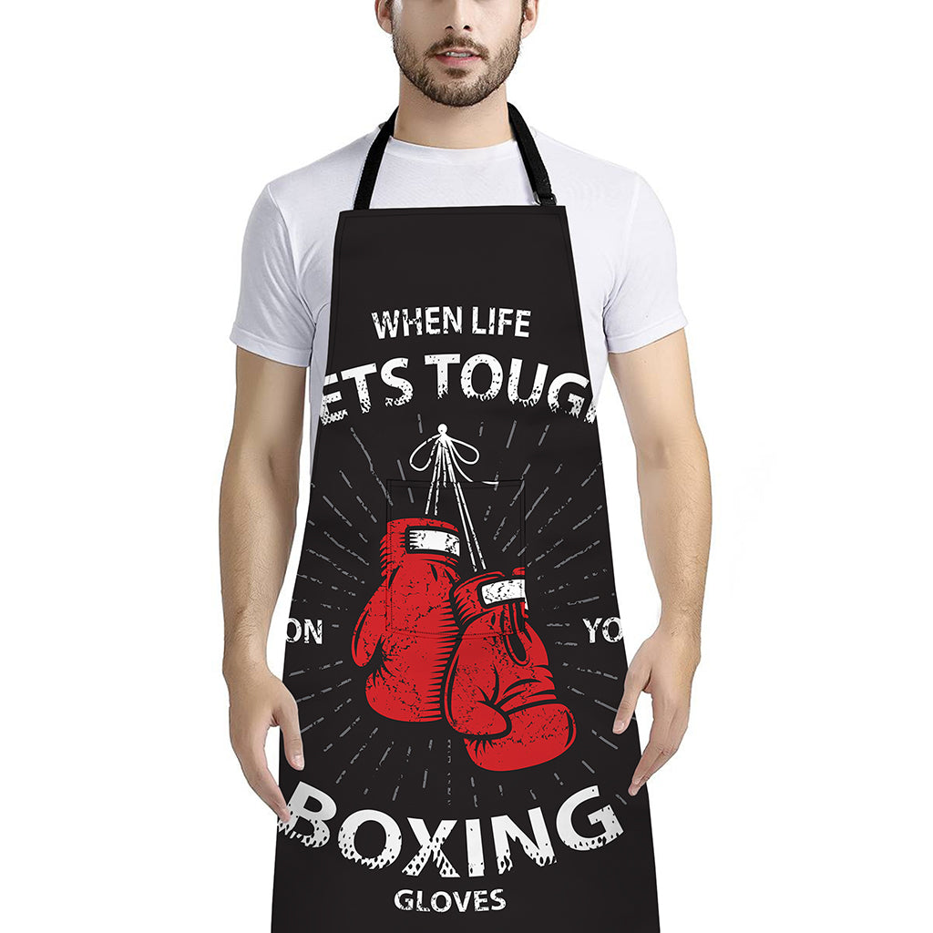 Put On Your Boxing Gloves Print Bib Apron With Pocket