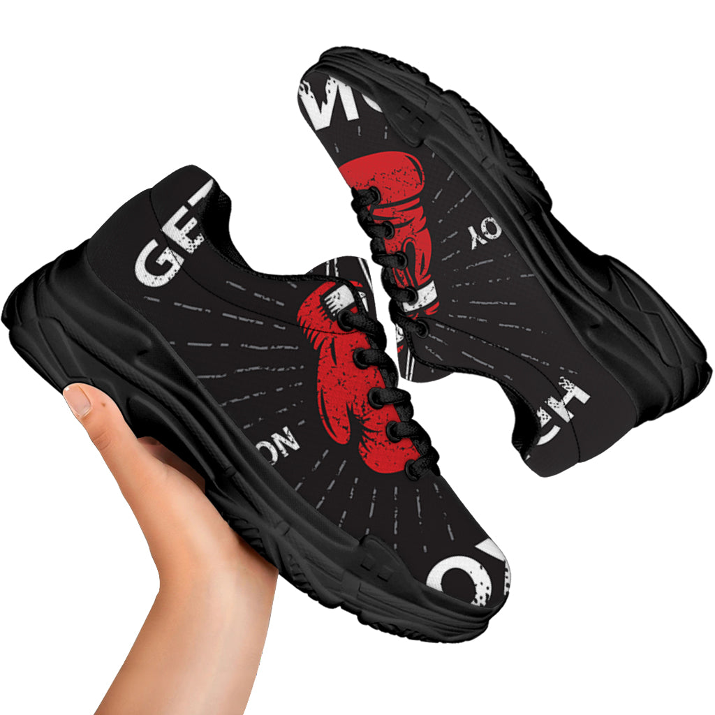 Put On Your Boxing Gloves Print Black Chunky Shoes