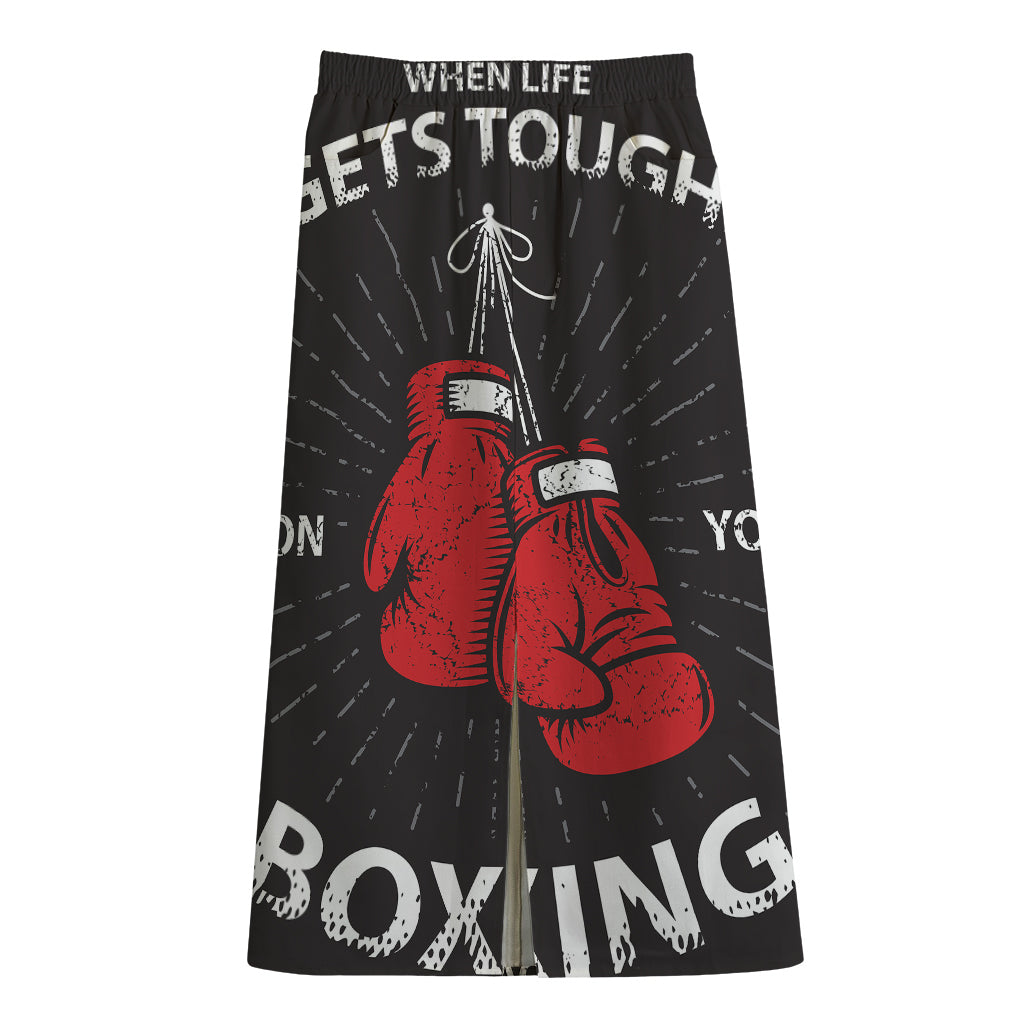 Put On Your Boxing Gloves Print Cotton Front Slit Maxi Skirt