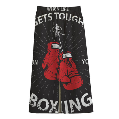 Put On Your Boxing Gloves Print Cotton Front Slit Maxi Skirt