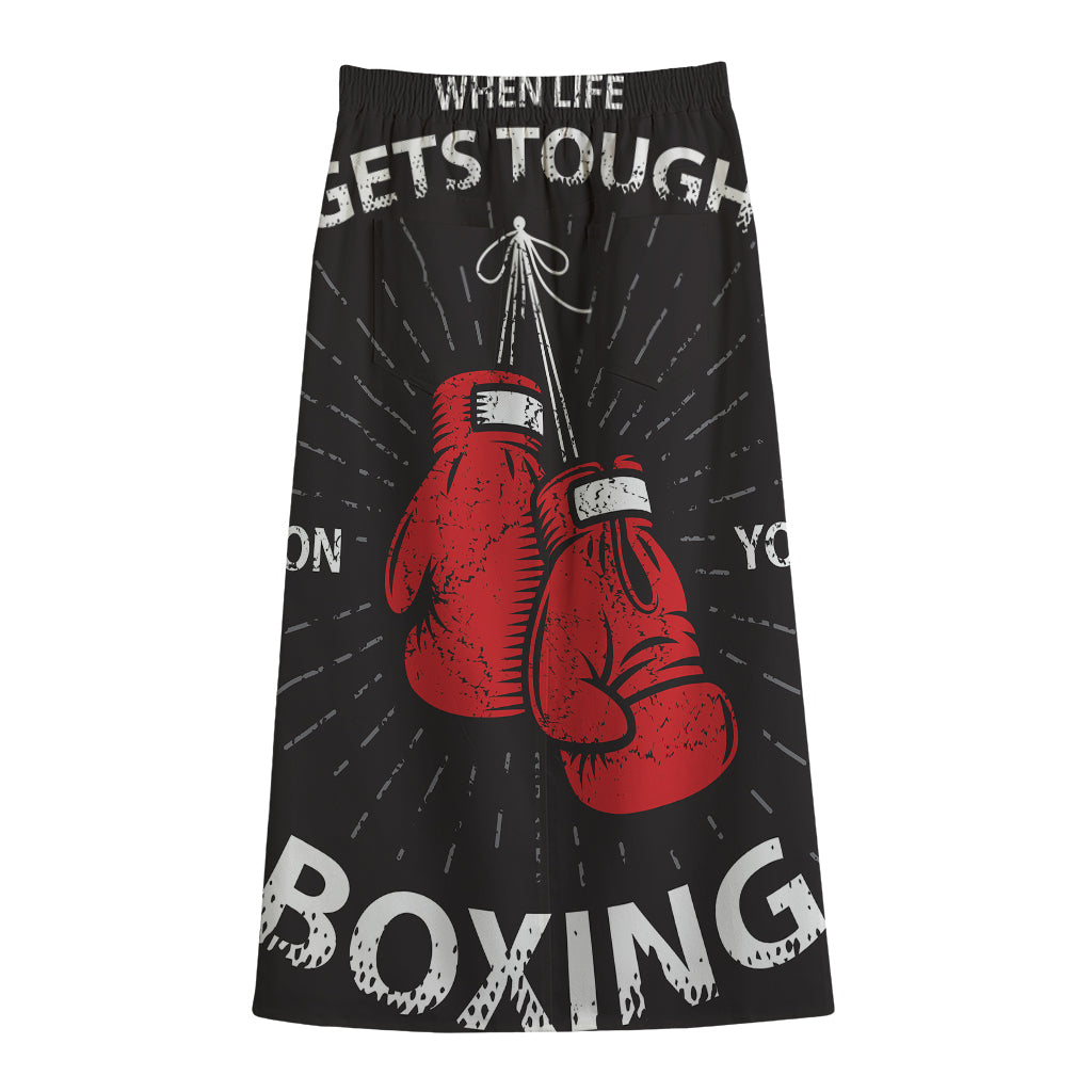 Put On Your Boxing Gloves Print Cotton Front Slit Maxi Skirt