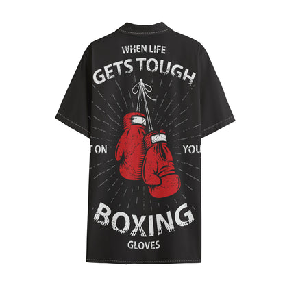 Put On Your Boxing Gloves Print Cotton Hawaiian Shirt