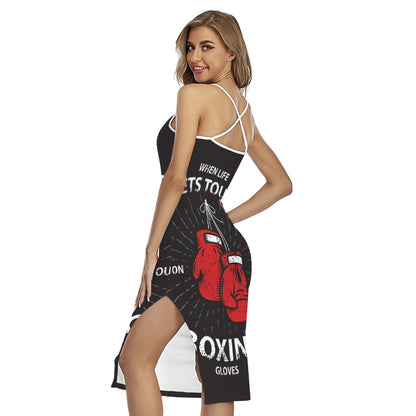 Put On Your Boxing Gloves Print Cross Back Cami Dress
