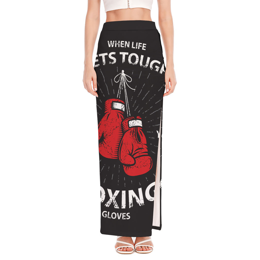 Put On Your Boxing Gloves Print High Slit Maxi Skirt