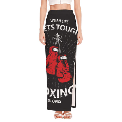 Put On Your Boxing Gloves Print High Slit Maxi Skirt