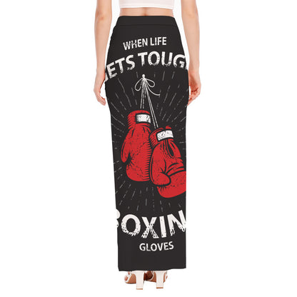 Put On Your Boxing Gloves Print High Slit Maxi Skirt