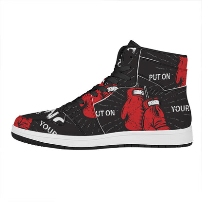 Put On Your Boxing Gloves Print High Top Leather Sneakers