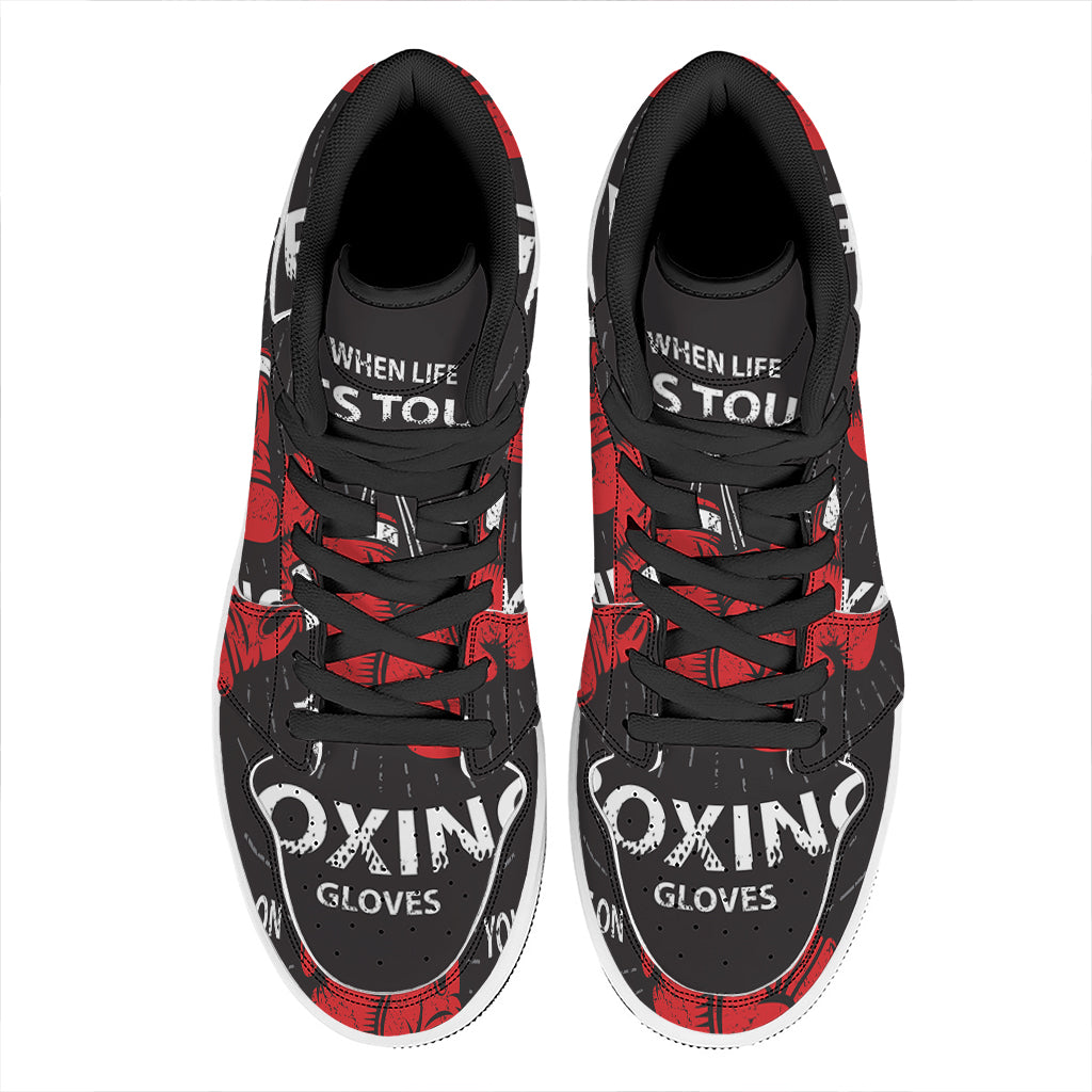 Put On Your Boxing Gloves Print High Top Leather Sneakers