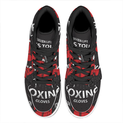 Put On Your Boxing Gloves Print High Top Leather Sneakers