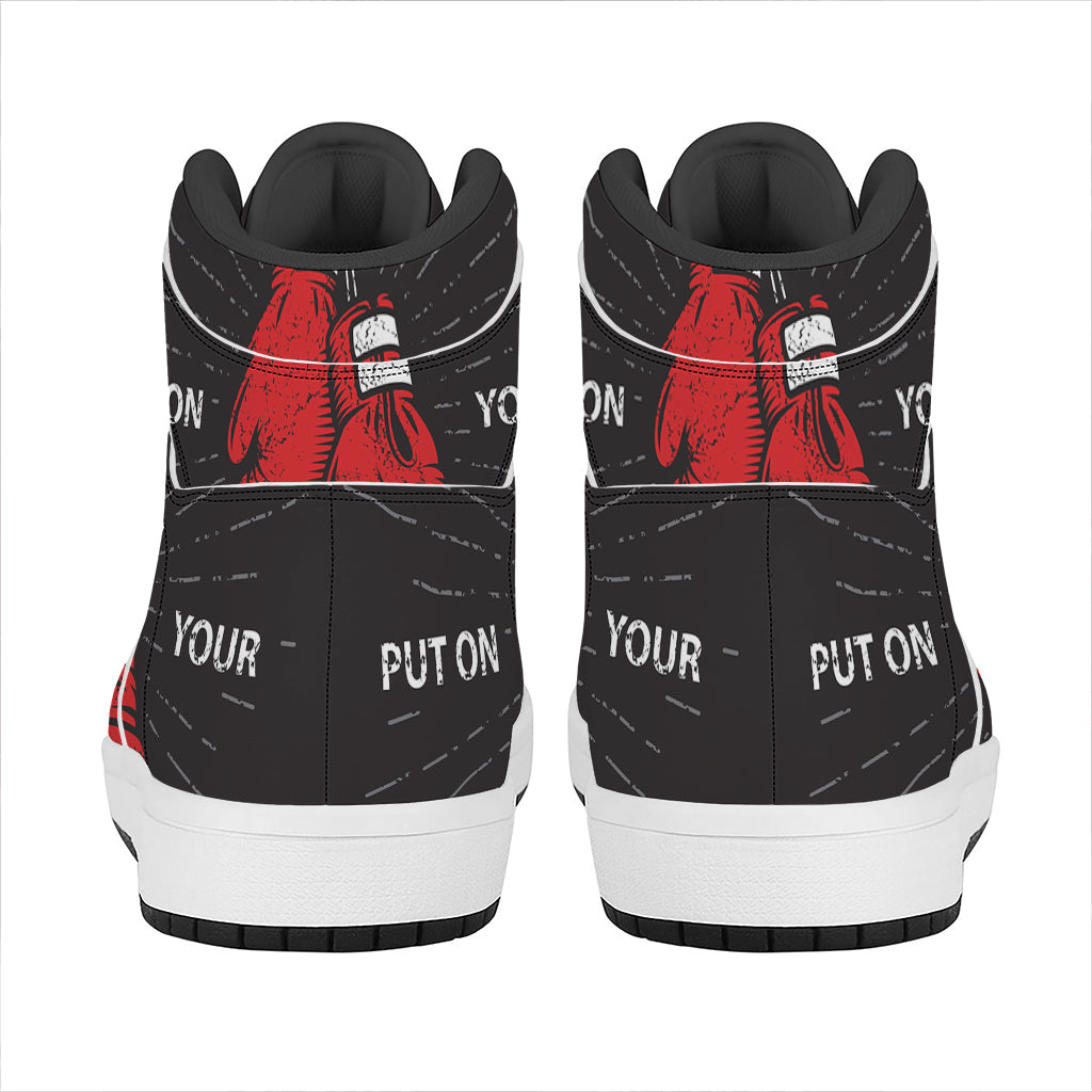 Put On Your Boxing Gloves Print High Top Leather Sneakers