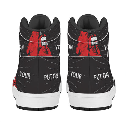 Put On Your Boxing Gloves Print High Top Leather Sneakers