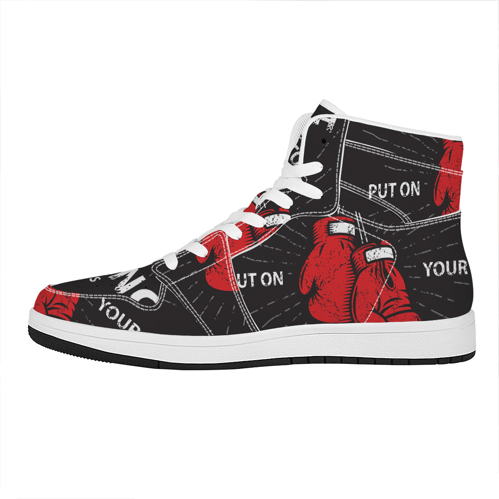 Put On Your Boxing Gloves Print High Top Leather Sneakers