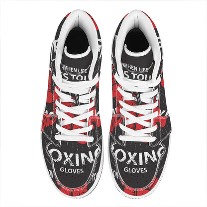Put On Your Boxing Gloves Print High Top Leather Sneakers
