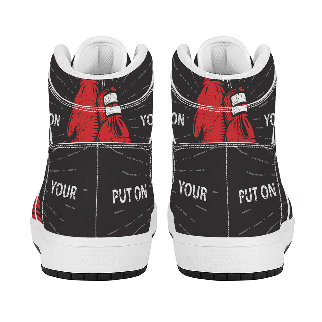 Put On Your Boxing Gloves Print High Top Leather Sneakers