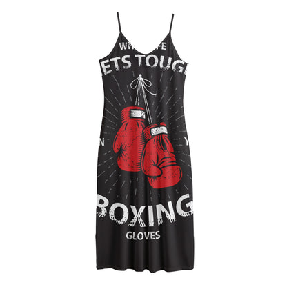 Put On Your Boxing Gloves Print Jersey Midi Cami Dress
