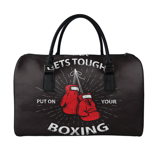 Put On Your Boxing Gloves Print Leather Duffle Bag