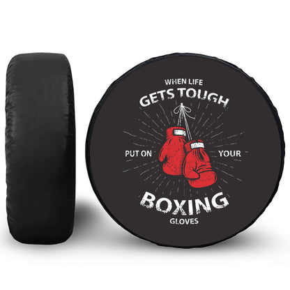 Put On Your Boxing Gloves Print Leather Spare Tire Cover