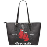 Put On Your Boxing Gloves Print Leather Tote Bag