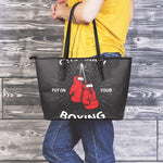 Put On Your Boxing Gloves Print Leather Tote Bag