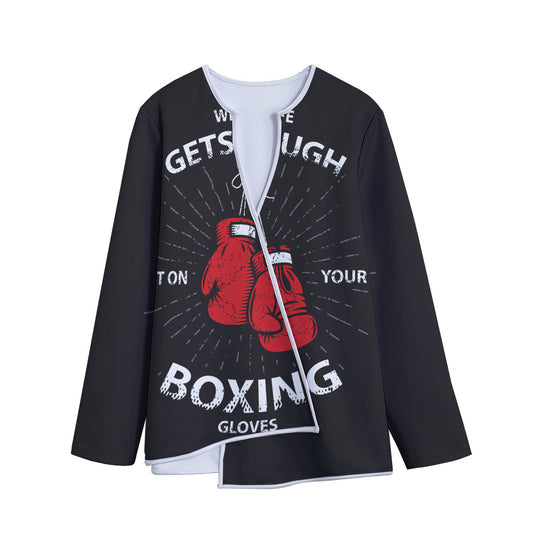 Put On Your Boxing Gloves Print Long Sleeve Short Coat