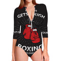 Put On Your Boxing Gloves Print Long Sleeve Swimsuit
