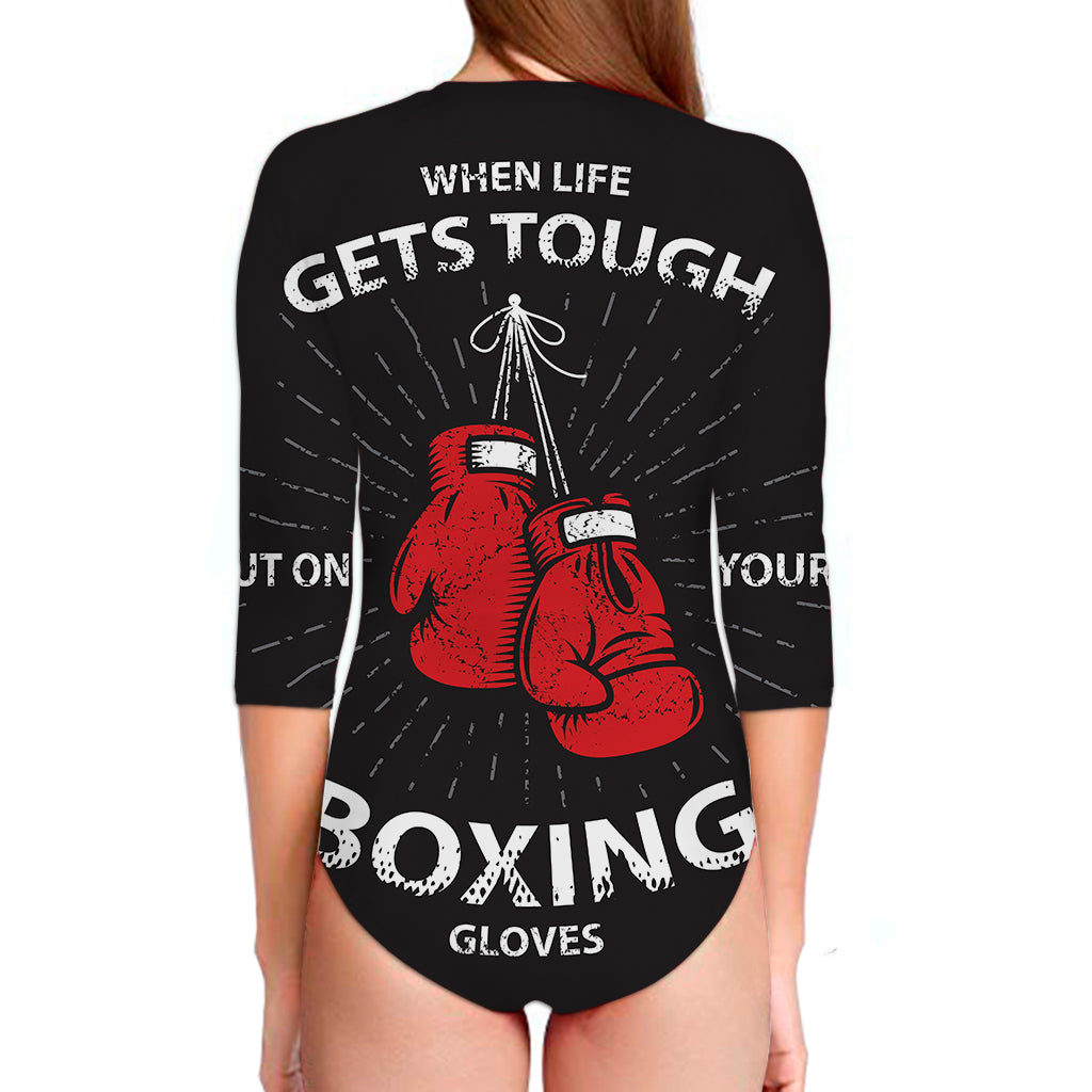 Put On Your Boxing Gloves Print Long Sleeve Swimsuit