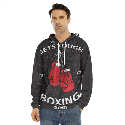 Put On Your Boxing Gloves Print Men's Velvet Pullover Hoodie