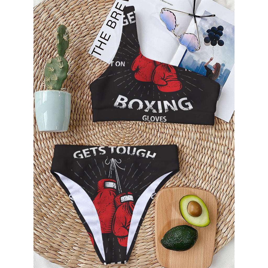 Put On Your Boxing Gloves Print One Shoulder Bikini Top