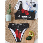 Put On Your Boxing Gloves Print One Shoulder Bikini Top