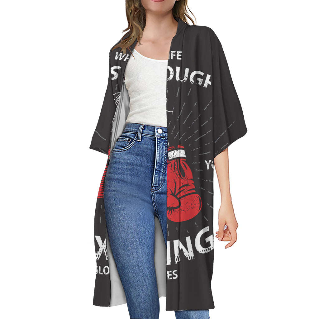 Put On Your Boxing Gloves Print Open Front Beach Cover Up