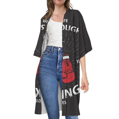 Put On Your Boxing Gloves Print Open Front Beach Cover Up