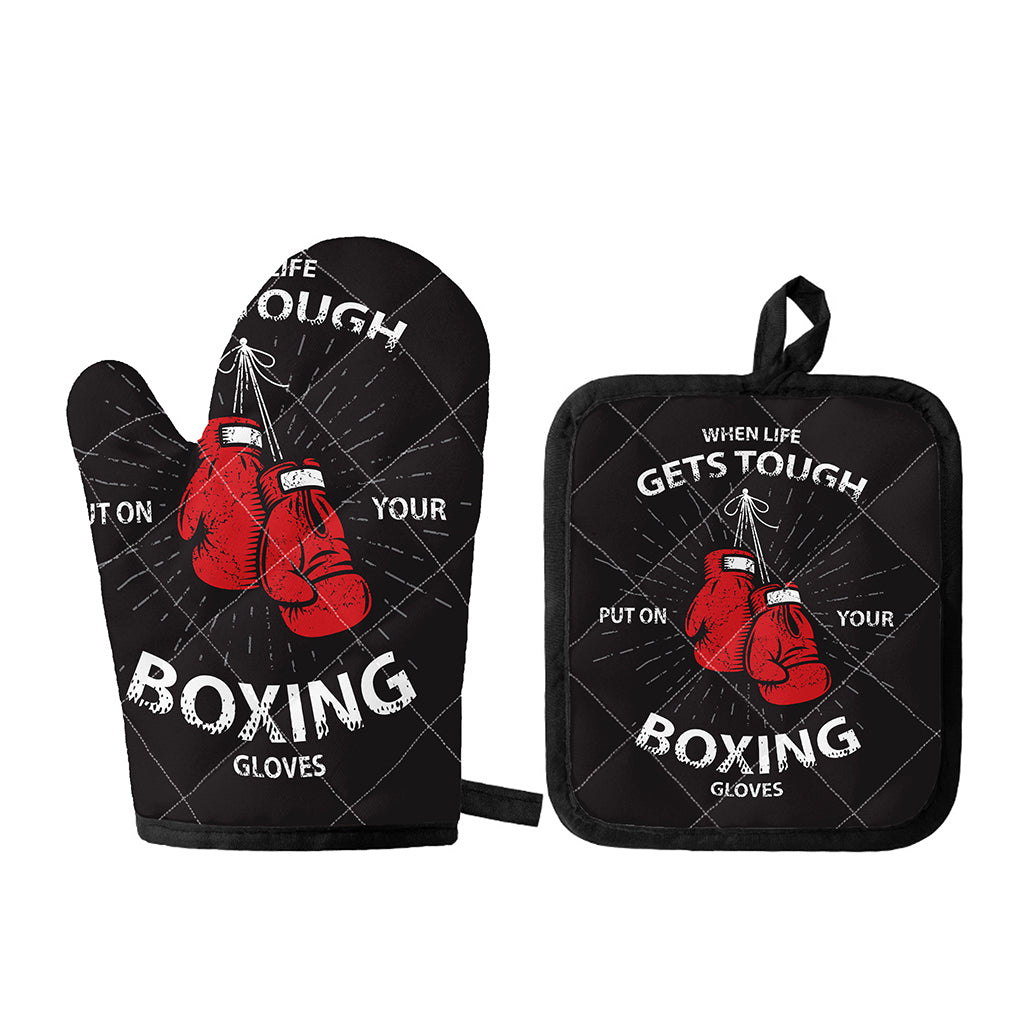 Put On Your Boxing Gloves Print Oven Mitt And Pot Holder Set