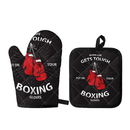 Put On Your Boxing Gloves Print Oven Mitt And Pot Holder Set
