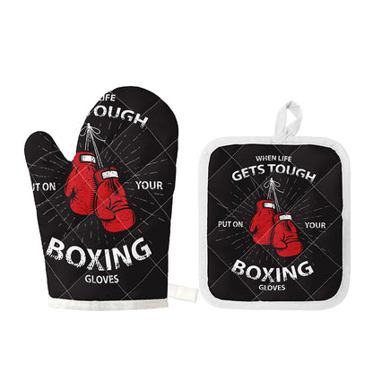 Put On Your Boxing Gloves Print Oven Mitt And Pot Holder Set