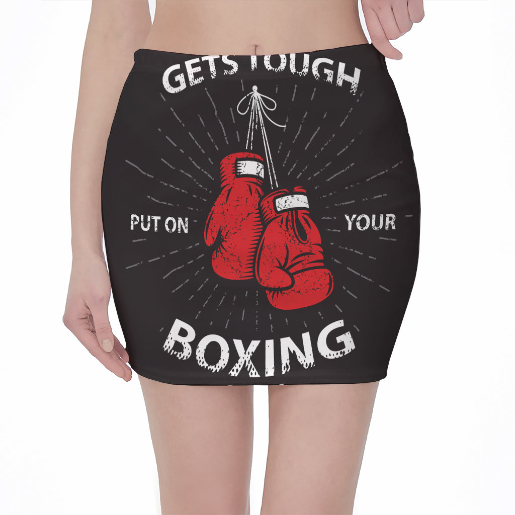 Put On Your Boxing Gloves Print Pencil Mini Skirt