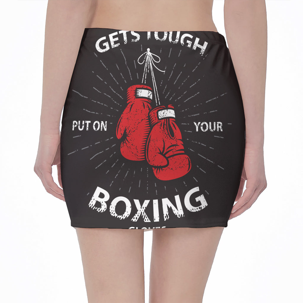 Put On Your Boxing Gloves Print Pencil Mini Skirt