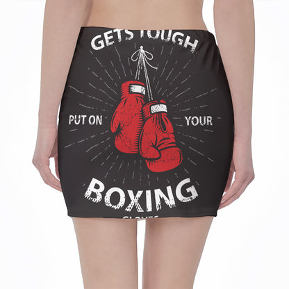 Put On Your Boxing Gloves Print Pencil Mini Skirt