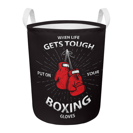 Put On Your Boxing Gloves Print Round Laundry Basket