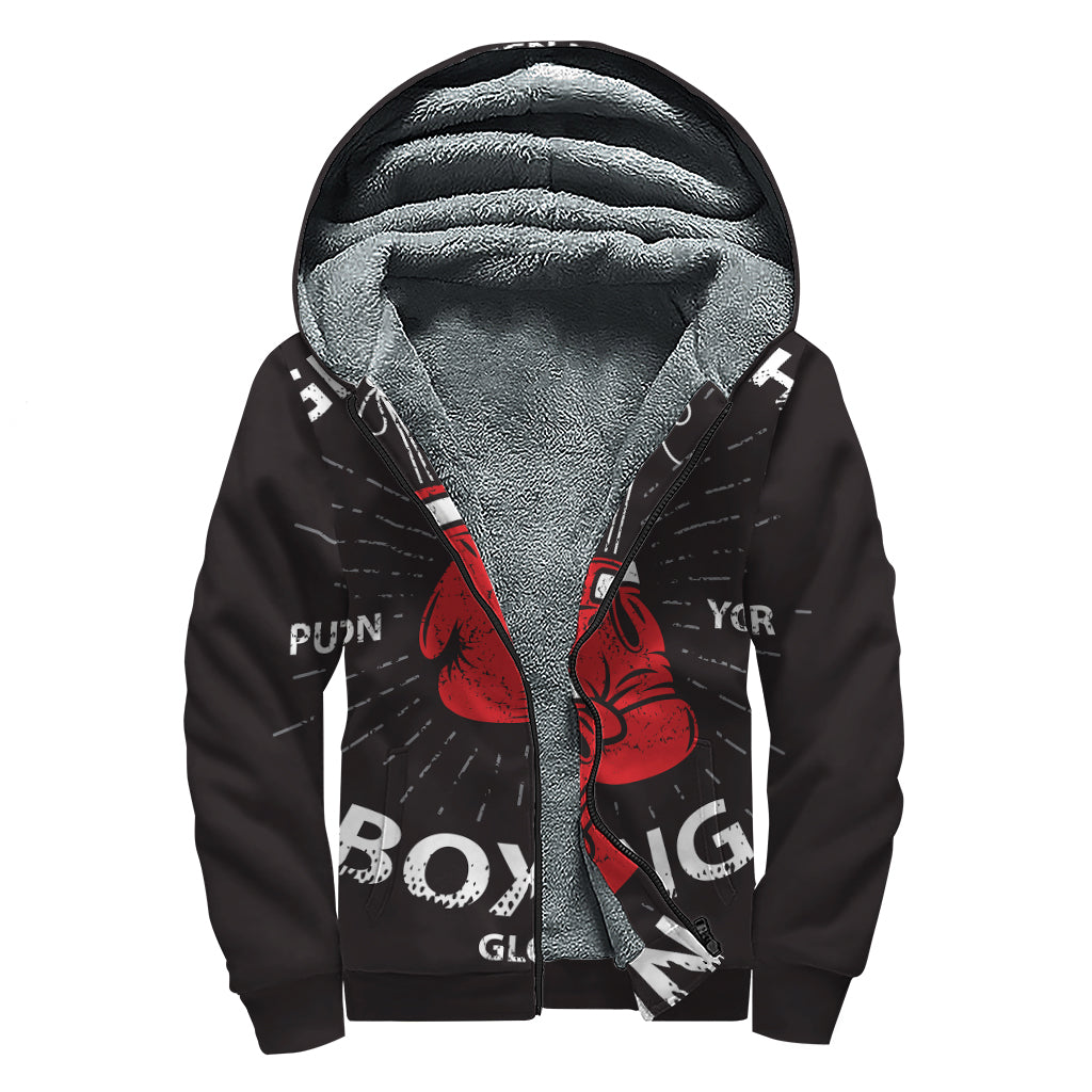 Put On Your Boxing Gloves Print Sherpa Lined Zip Up Hoodie