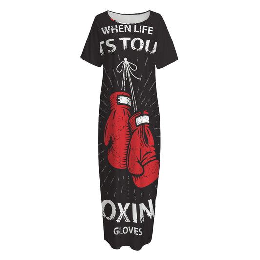 Put On Your Boxing Gloves Print Short Sleeve Long Nightdress